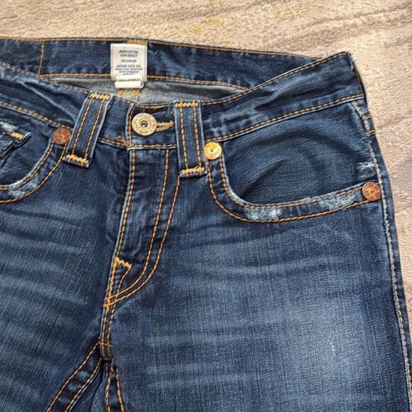 TRUE RELIGION Straight Leg Jeans 31x30 flap pockets distressed chunky stitching - Picture 5 of 10